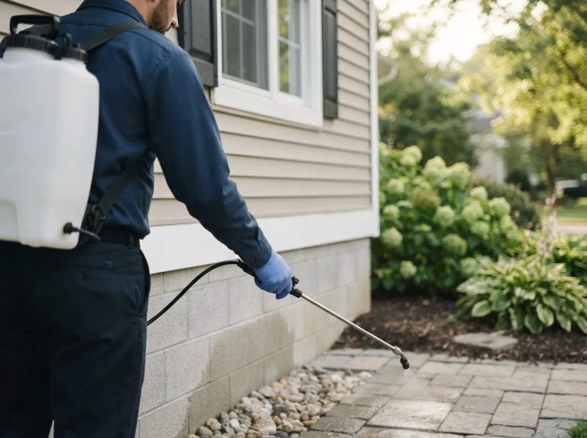 Pest control technician inspecting a home in Mechanicstown, OH